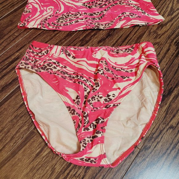 Gottex Blue Vintage Cheetah Print Bikini Tankini 2 Pc Retro Red Brown Animal - Picture 3 of 15